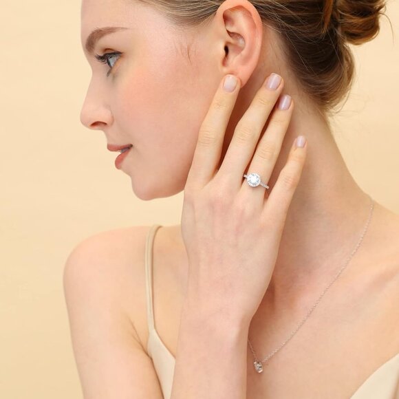 1.25CT 925 Sterling Silver Rings Round Halo CZ Engagement for Women Cubic Zircon - Picture 5 of 6